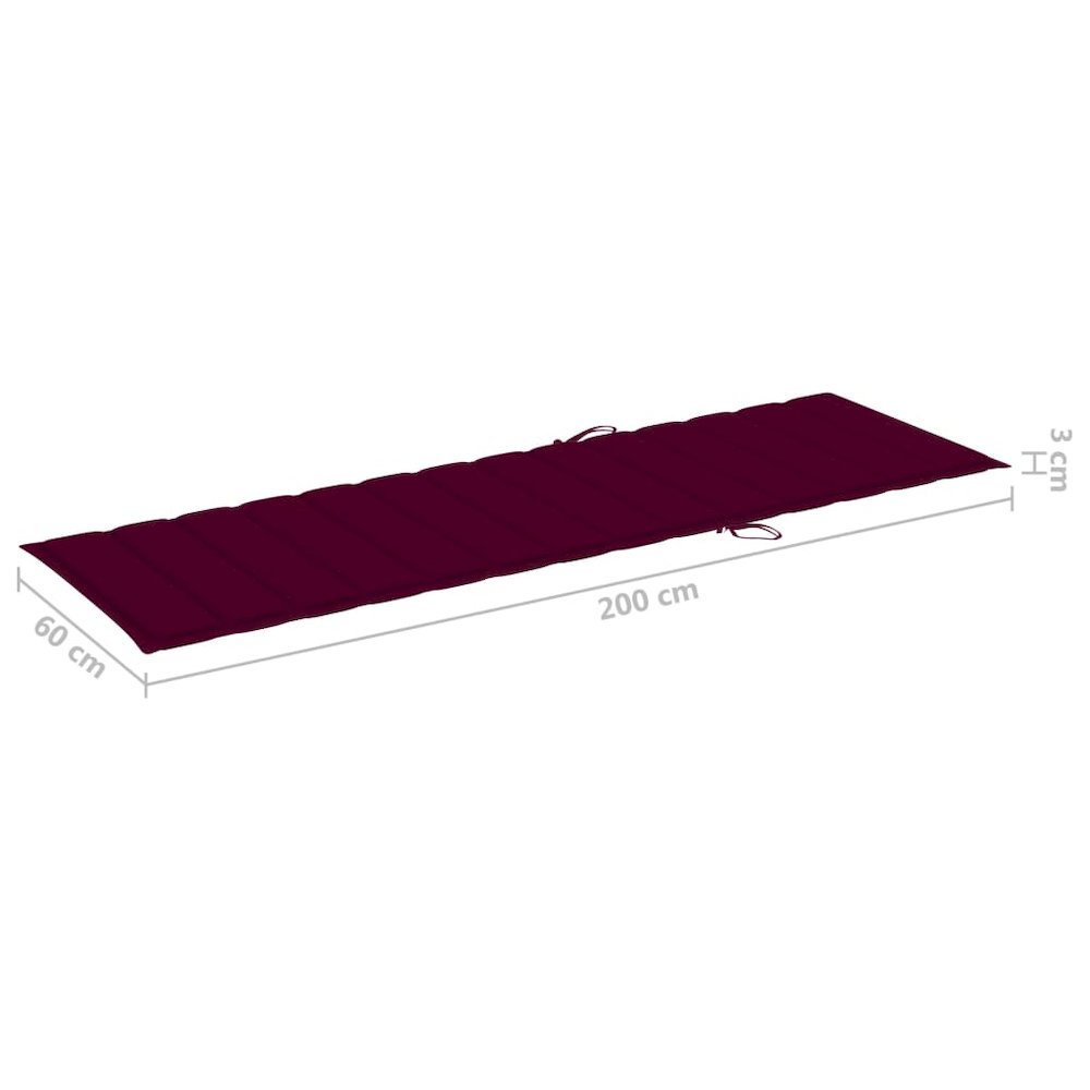 Sun Lounger Wine red cushion, natural wood finish. Picture 12