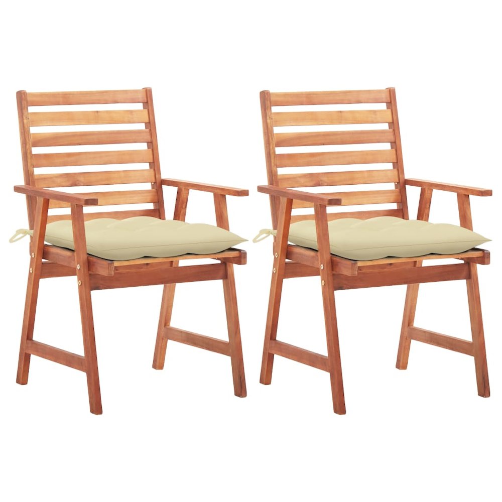 Outdoor Chair Set of 2 Natural Wood Solid Acacia wood Standard. Picture 1