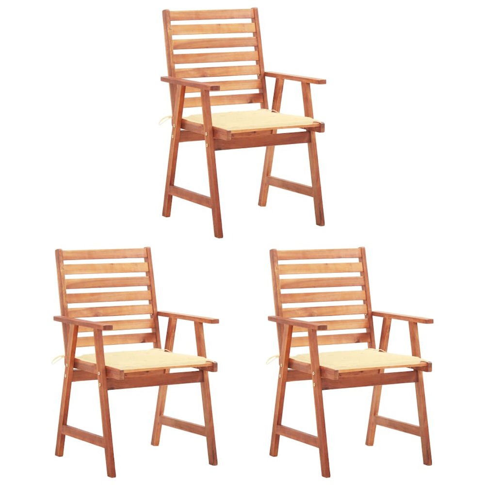 Outdoor Chair Set of 3 Natural wood Solid acacia wood Standard. Picture 1