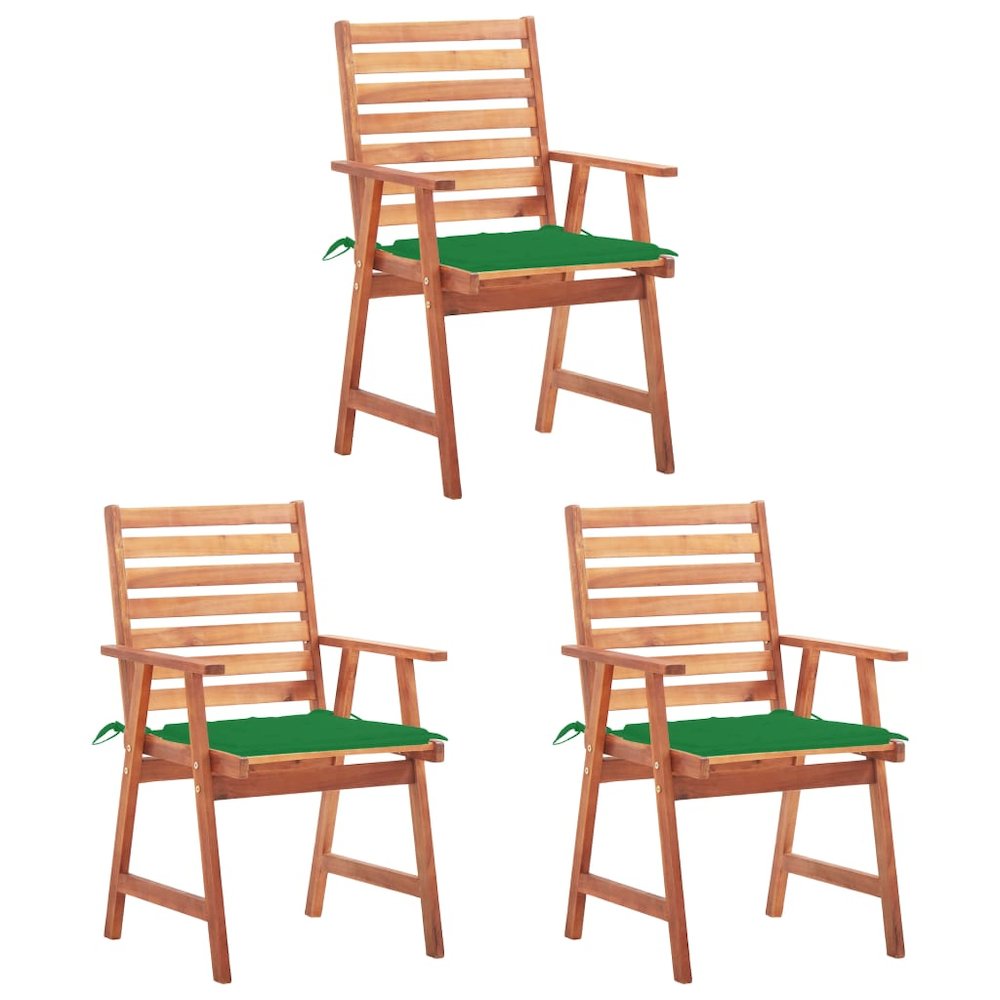 Patio Chair Set of 3 Natural Wood Solid Acacia Wood Standard. Picture 1