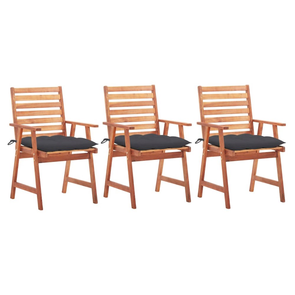 Outdoor Chair Set of 3 Anthracite Solid Acacia wood, Polyester. Picture 1