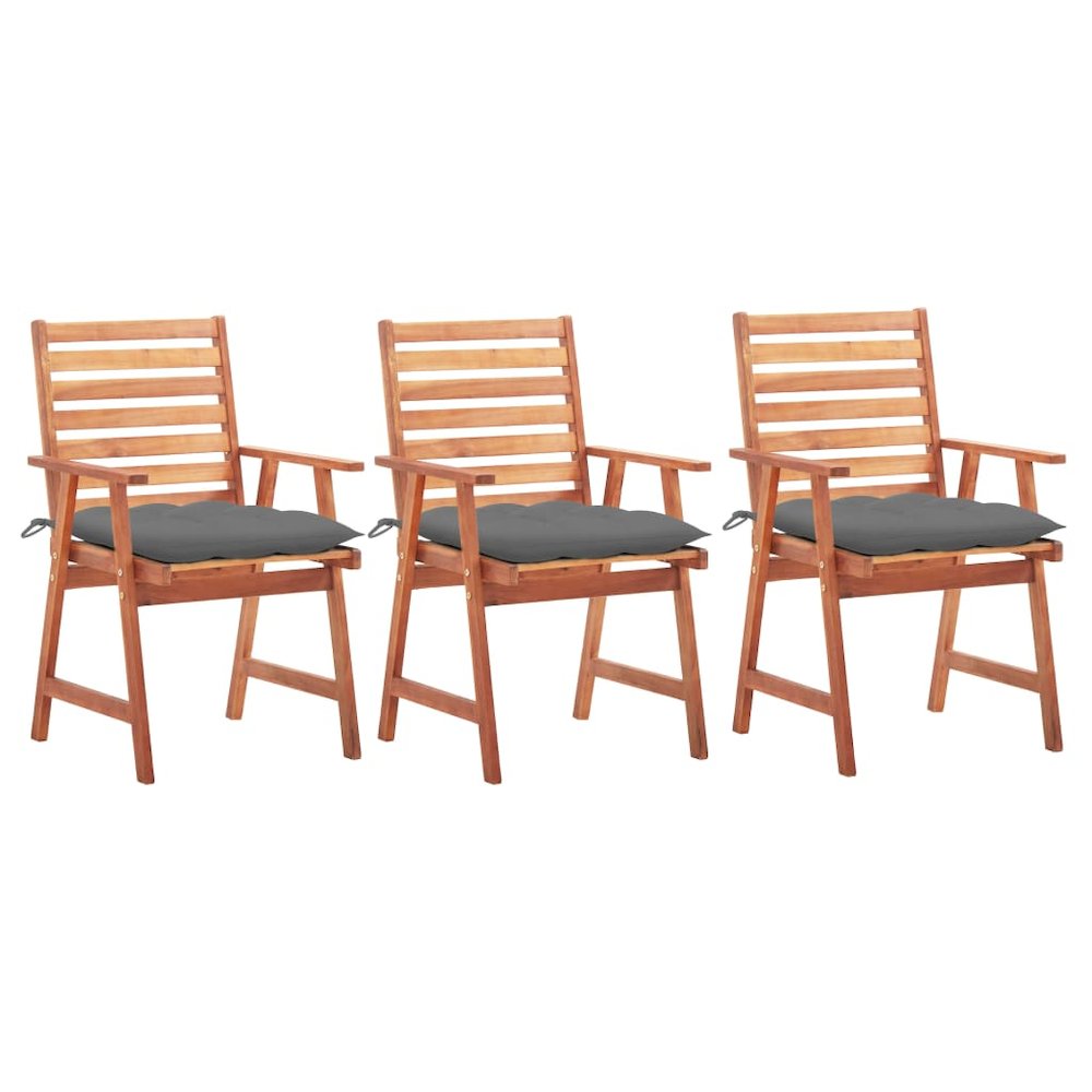Outdoor Chair Set of 3 Natural Wood, Grey. Picture 1