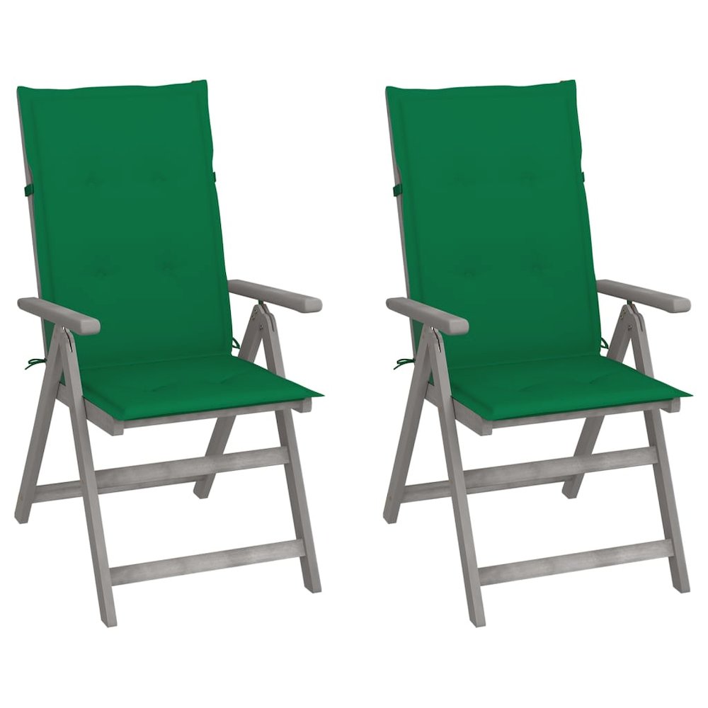 Garden Chair Set of 2 Grey wash, Green cushion Solid acacia wood. Picture 1