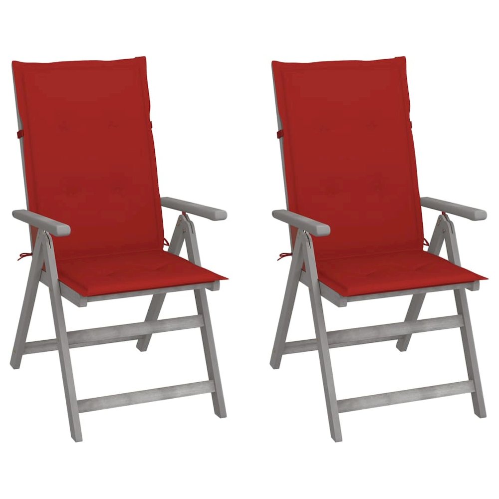 Garden Chair Set of 2 Grey, Red Solid acacia wood, 100% polyester. Picture 1