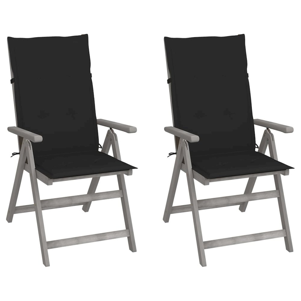 Garden Chair Set of 2 Grey Solid acacia wood Foldable. Picture 1