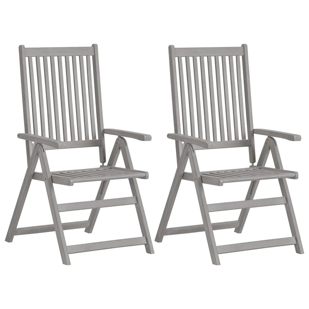 Garden Chair Set of 2 Grey Solid acacia wood Foldable. Picture 2
