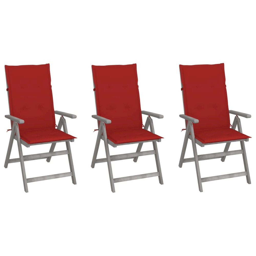 Garden Chair Set of 3 Grey Solid Acacia wood Medium Foldable. Picture 1