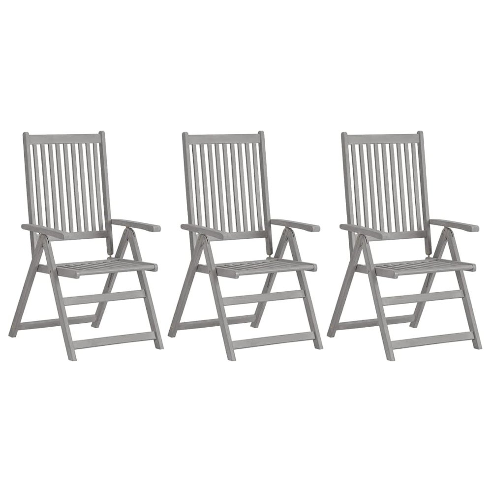 Garden Chair Set of 3 Grey Solid Acacia wood Medium Foldable. Picture 2