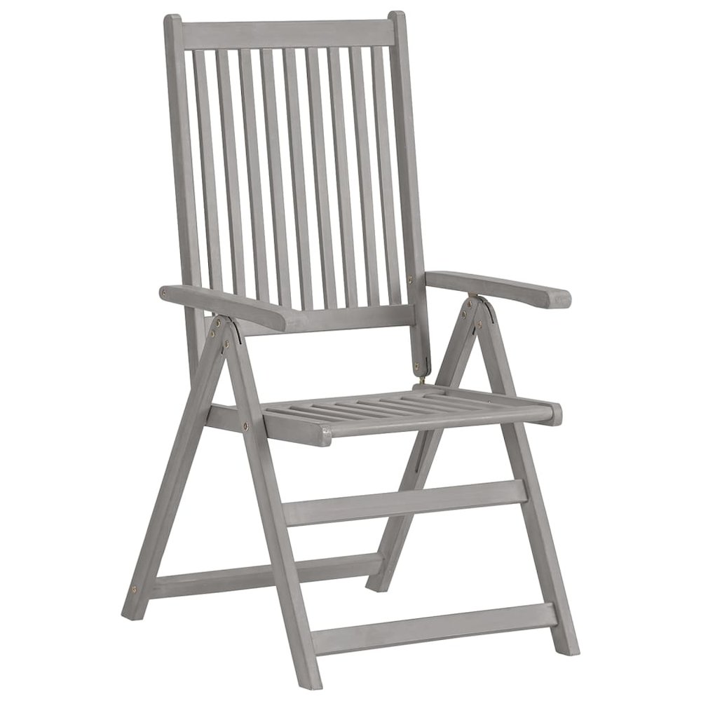 Garden Chair Set of 3 Grey Solid Acacia wood Medium Foldable. Picture 3