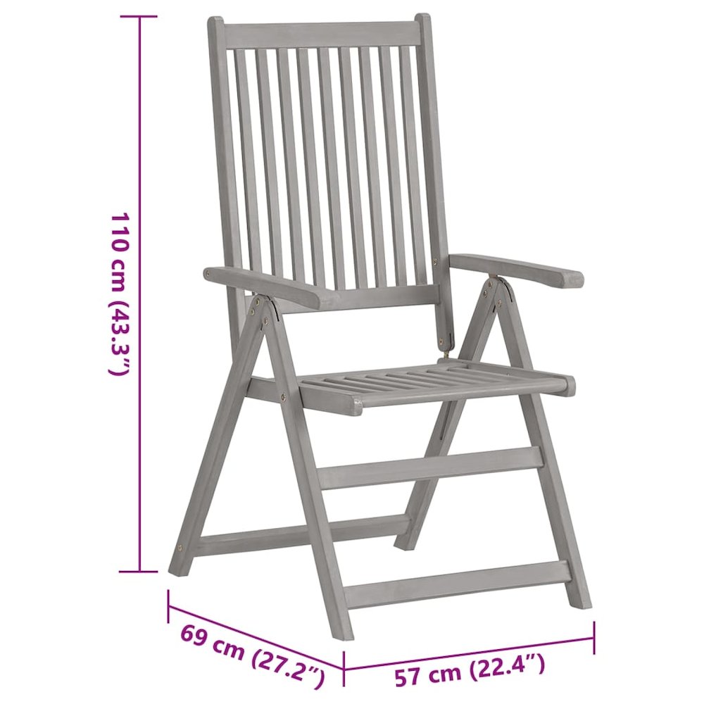 Garden Chair Set of 3 Grey Solid Acacia wood Medium Foldable. Picture 10