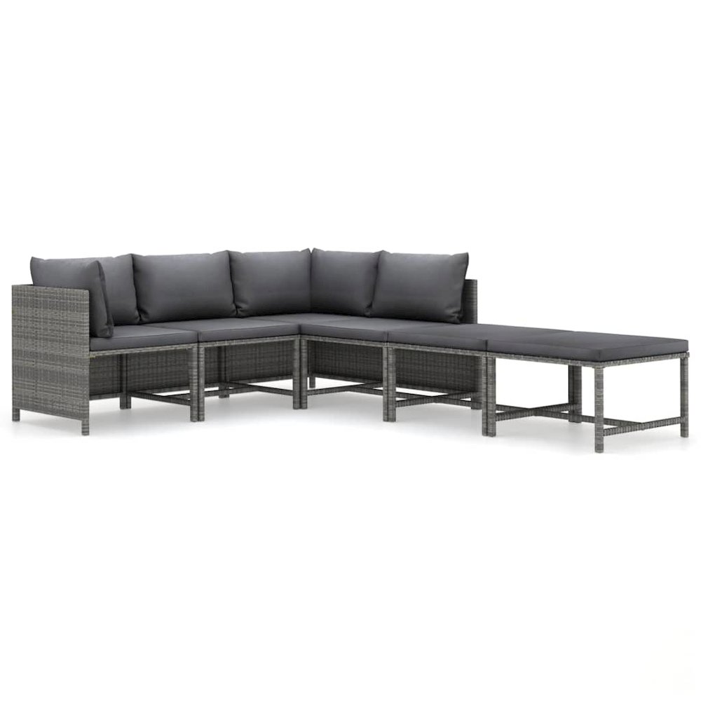 Garden Lounge Set Grey PE rattan, powder-coated steel, 100% polyester. Picture 2