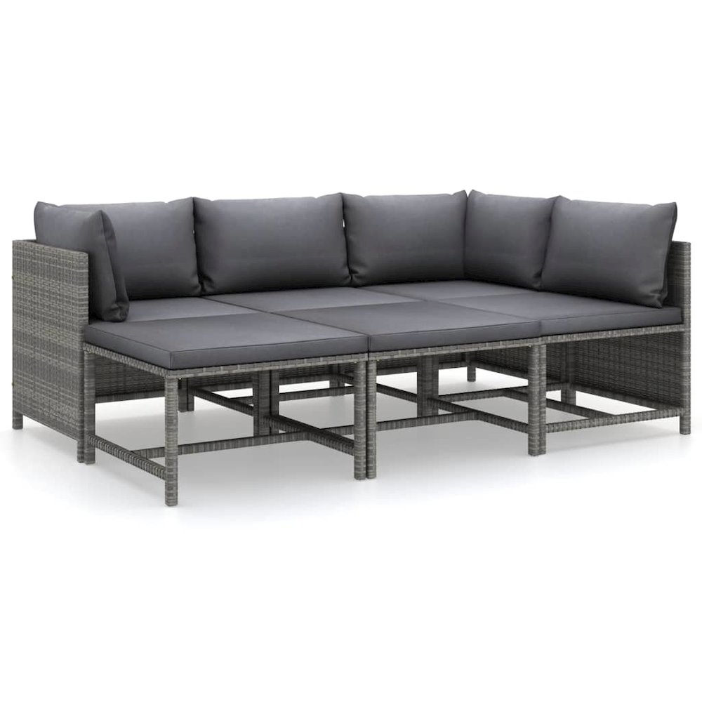 Garden Lounge Set Grey PE rattan, powder-coated steel, 100% polyester. Picture 3
