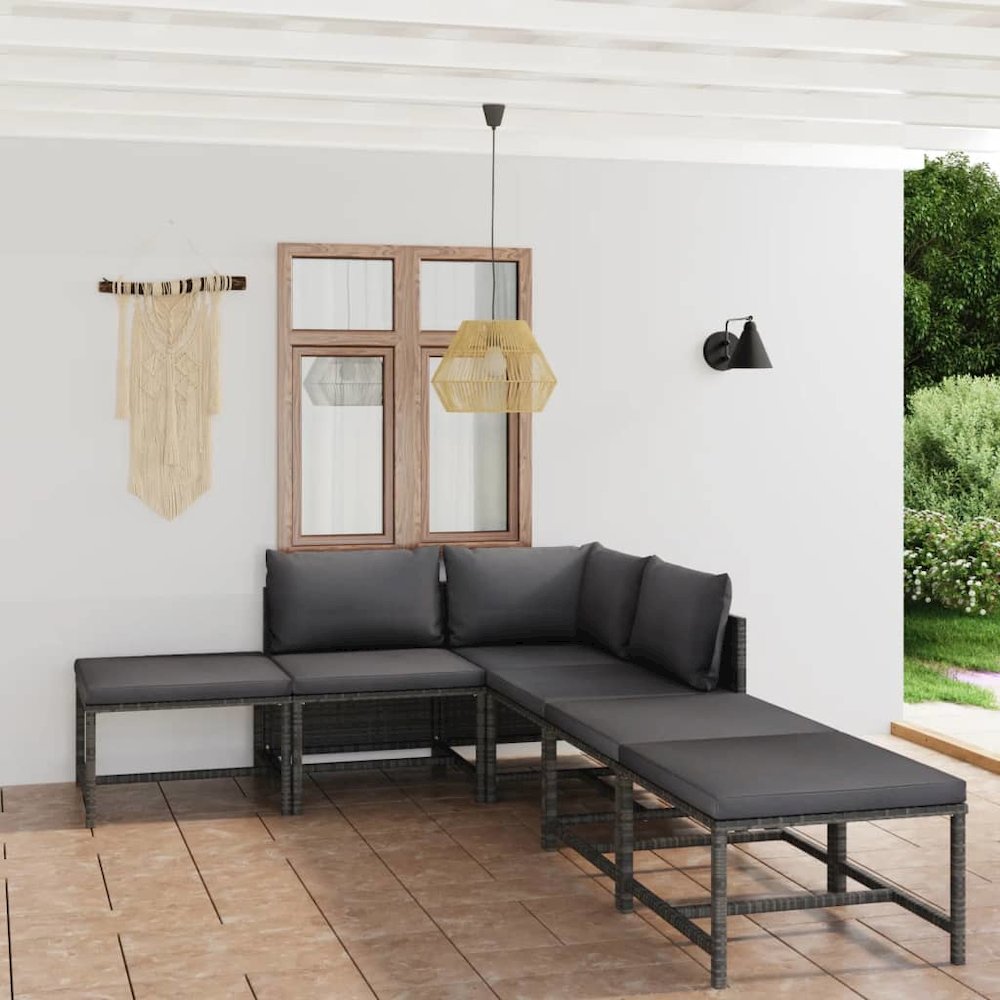 Garden Lounge Set Grey PE rattan, powder-coated steel, 100% polyester. Picture 1