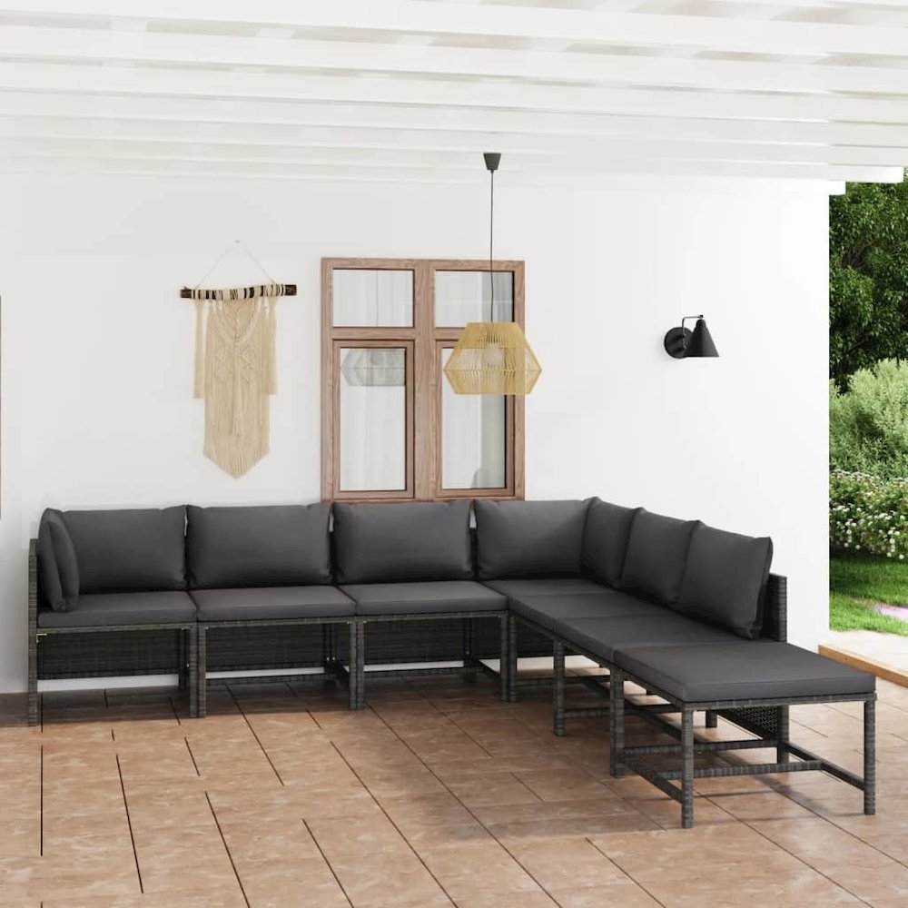 Garden Lounge Set Gray Poly Rattan 7 Piece Set Modular. Picture 1