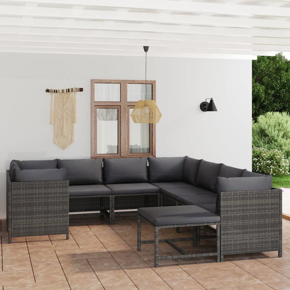 Garden Lounge Set Grey PE Rattan, Powder-Coated Steel Standard. Picture 1