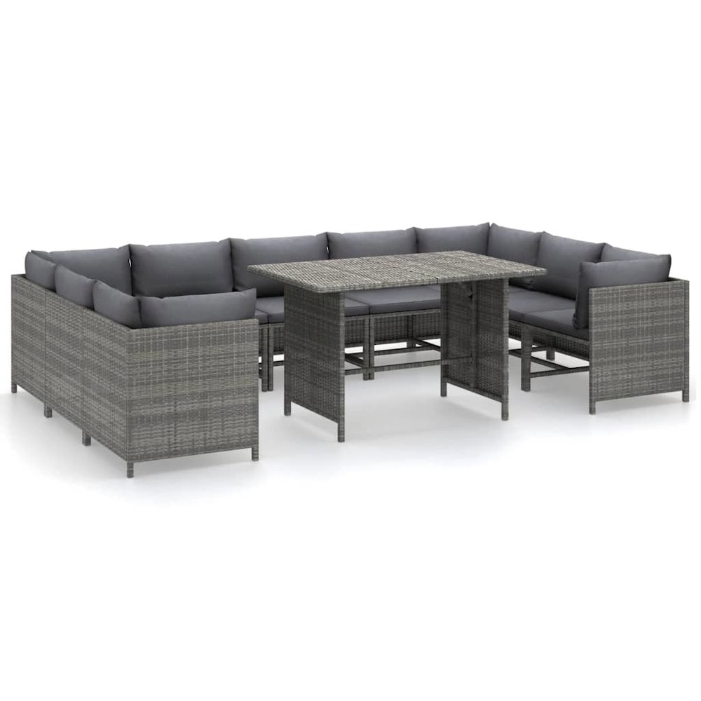 vidaXL 10 Piece Patio Lounge Set with Cushions Poly Rattan Gray. Picture 2