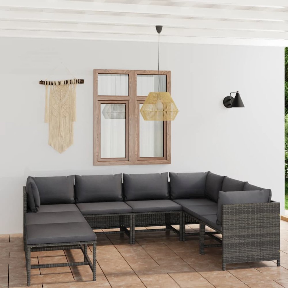 Garden Lounge Set Grey PE rattan, powder-coated steel Medium. Picture 1