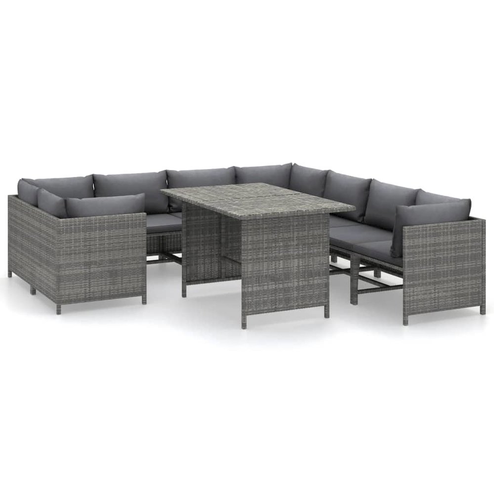 Garden Lounge Set Grey PE (polyethylene) rattan, powder-coated steel. Picture 2