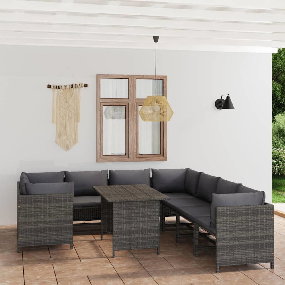 Garden Lounge Set Grey PE (polyethylene) rattan, powder-coated steel. Picture 1