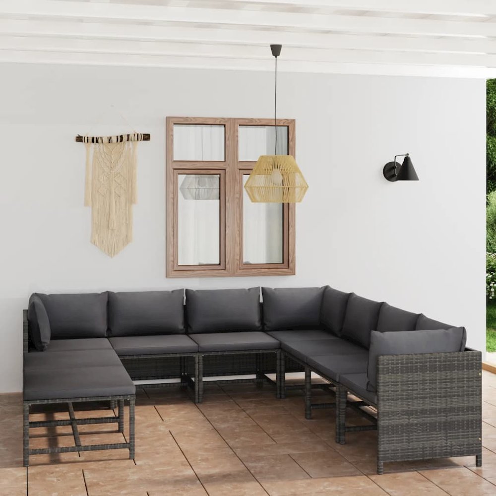 Garden Lounge Set Grey PE Rattan 9 Piece Set Modular. Picture 1