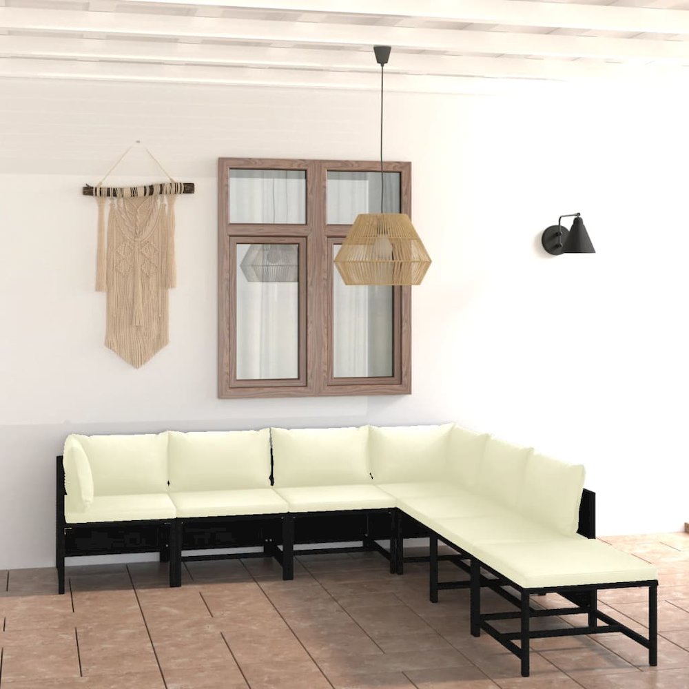 Garden Lounge Set Black frame with cream white cushions. Picture 1