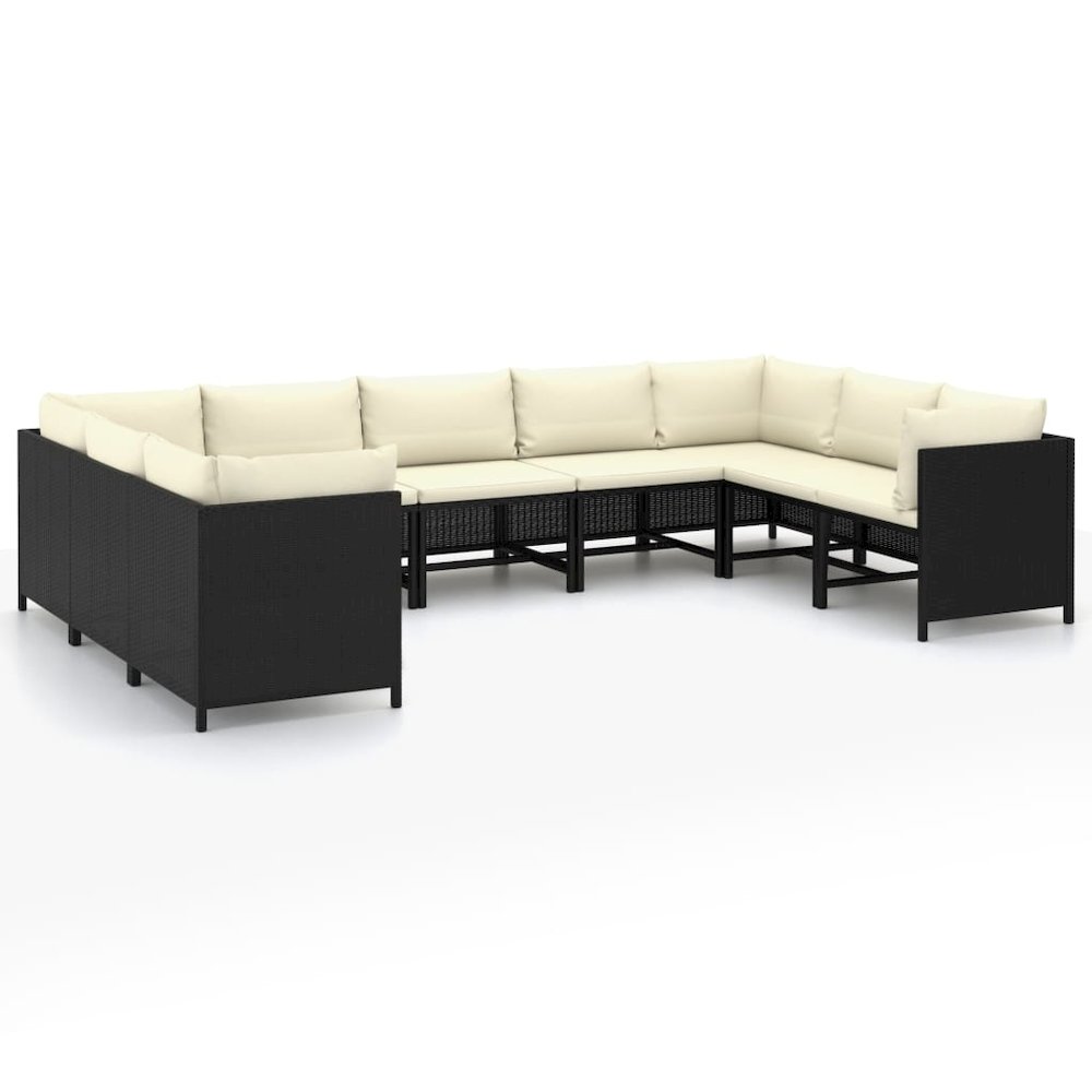 vidaXL 9 Piece Garden Lounge Set with Cushions Poly Rattan Black 9794. Picture 2
