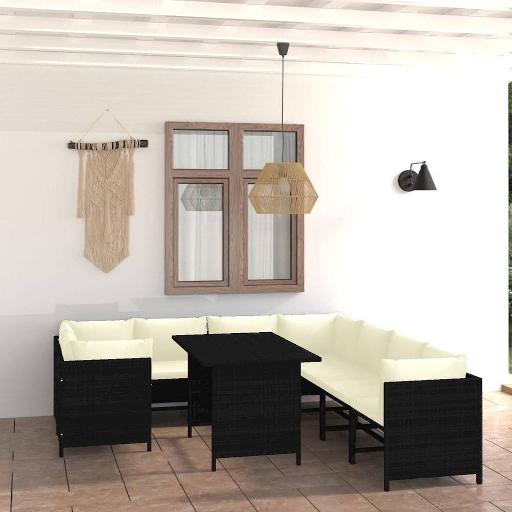 Garden Lounge Set Black, Cream White. Picture 1