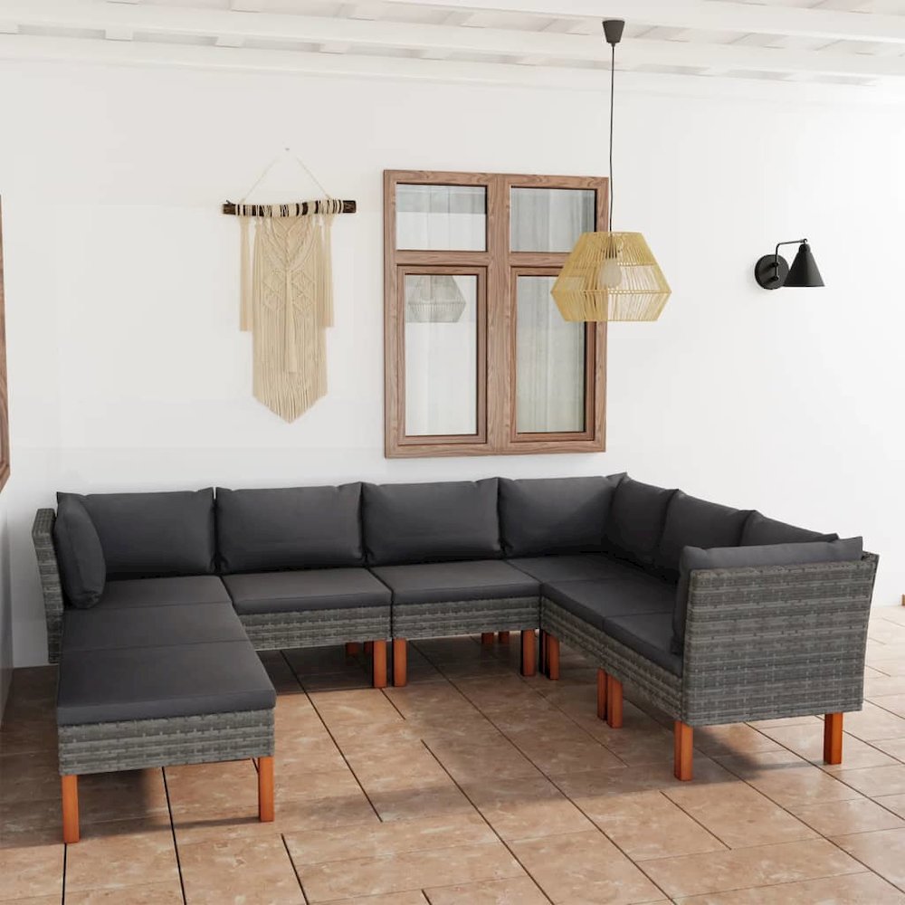 Garden Lounge Set Grey PE rattan Large Removable Covers. Picture 1