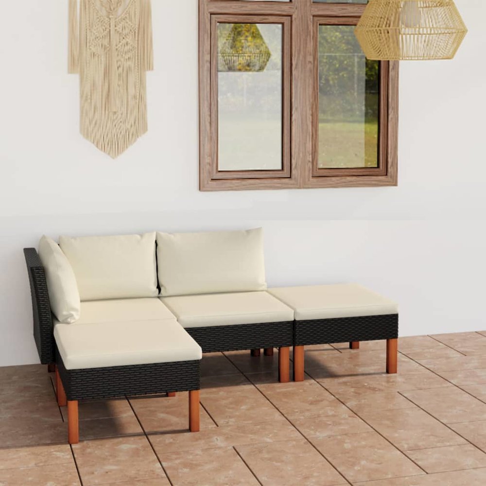 Garden Lounge Set Black PE Rattan Large Lightweight. Picture 1