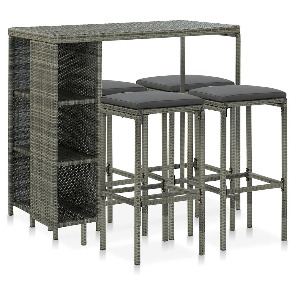 Garden Bar Set Grey Poly Rattan, Powder-Coated Steel Large. Picture 1