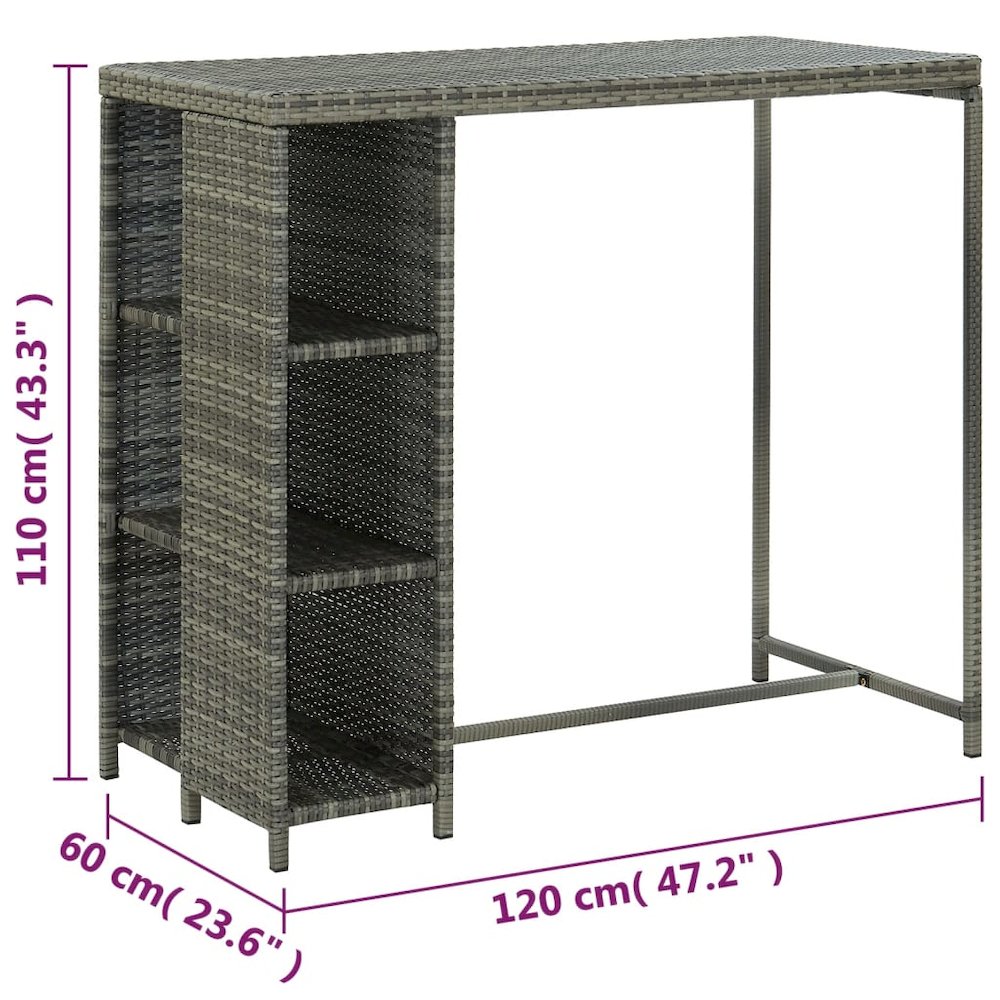 Garden Bar Set Grey Poly Rattan, Powder-Coated Steel Large. Picture 8