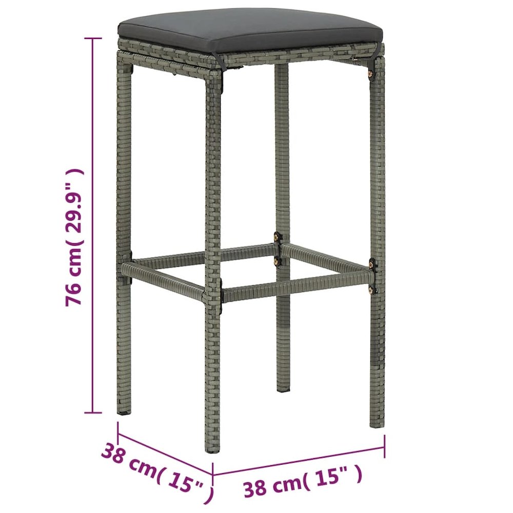 Garden Bar Set Grey Poly Rattan, Powder-Coated Steel Large. Picture 9