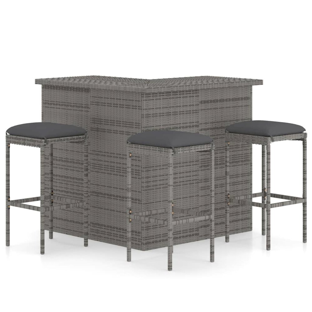 Garden Bar Set Grey Poly rattan, powder-coated steel, 100% polyester. Picture 1