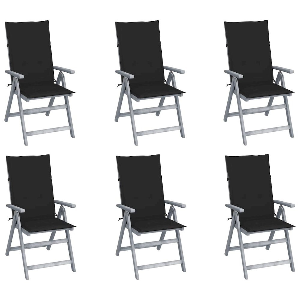 Garden Chair Set of 6 Grey Solid acacia wood Medium Foldable. Picture 1