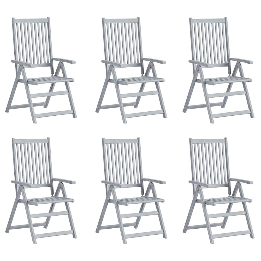 Garden Chair Set of 6 Grey Solid acacia wood Medium Foldable. Picture 2