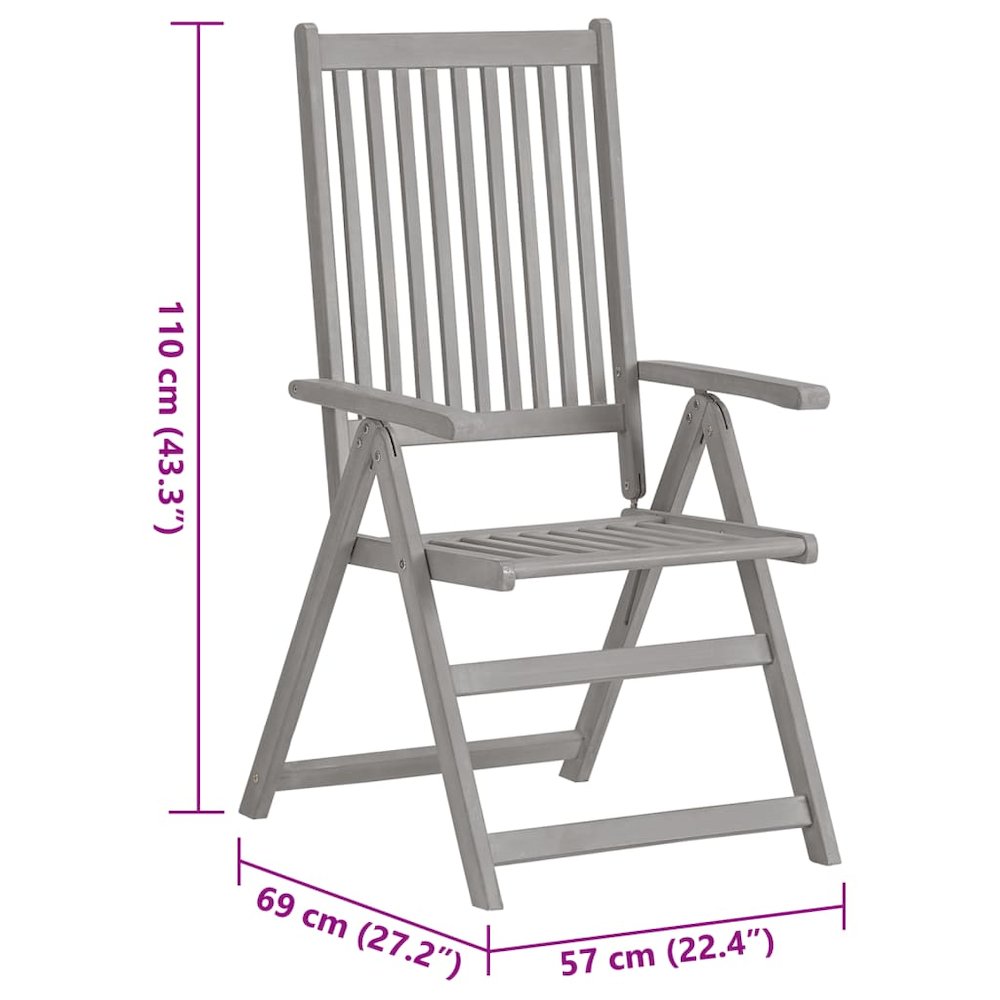 Garden Chair Set of 6 Grey Solid acacia wood Medium Foldable. Picture 10