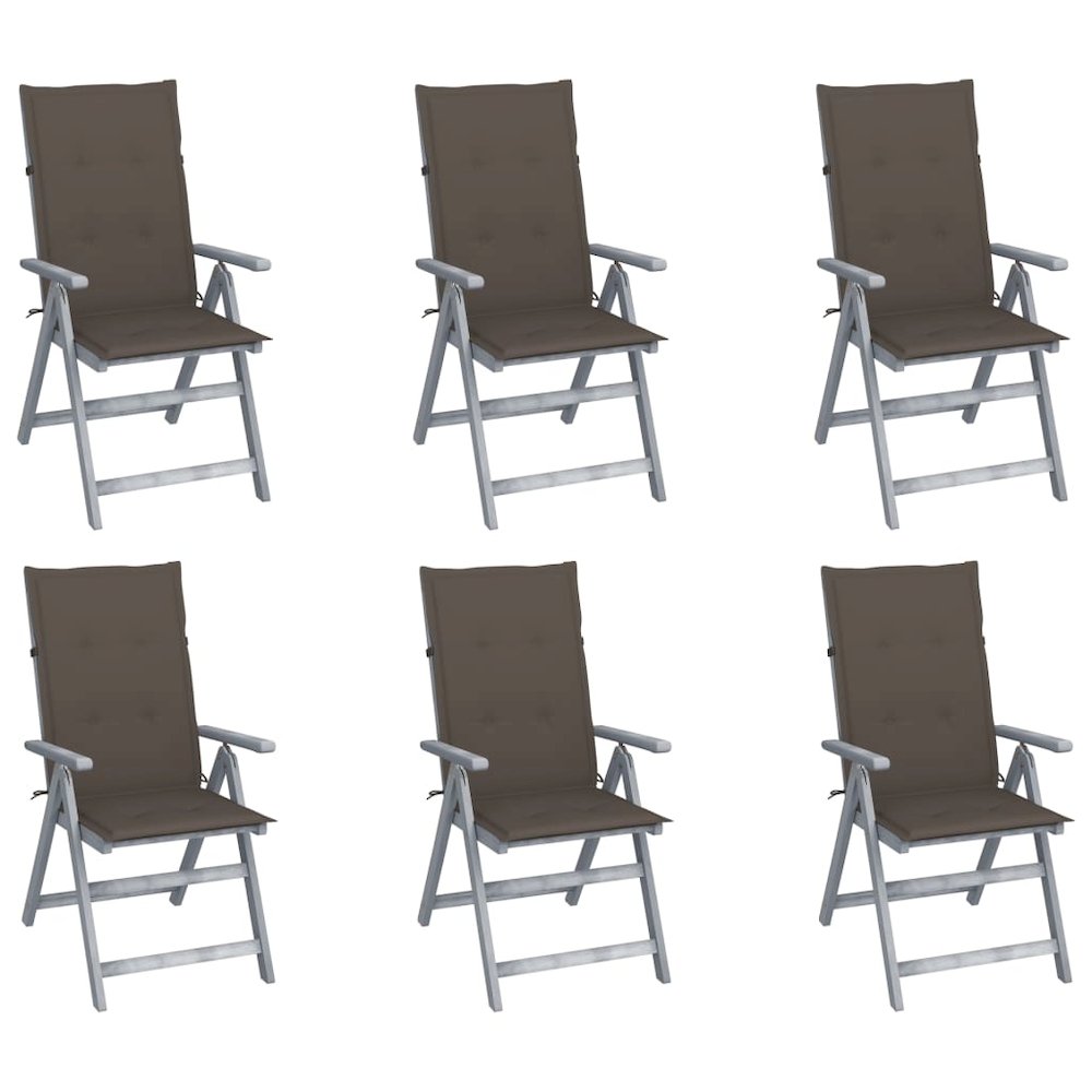 Garden Chair Set of 6 Grey, Taupe Solid Acacia wood, 100% Polyester. Picture 1