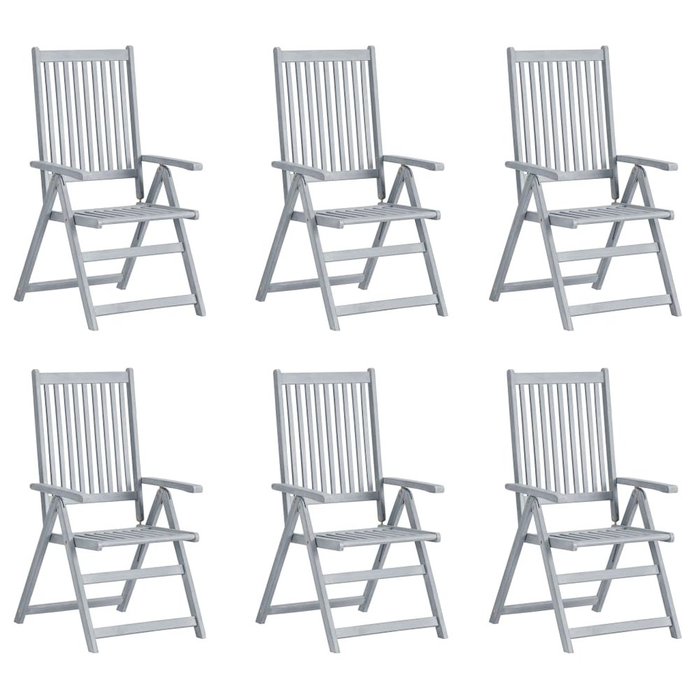 Garden Chair Set of 6 Grey, Taupe Solid Acacia wood, 100% Polyester. Picture 2