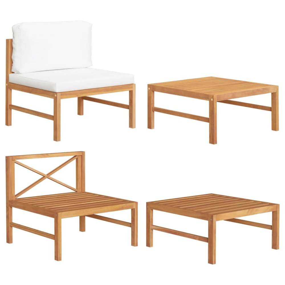 Garden Lounge Set Cream Teak wood, Polyester Medium Durable. Picture 1