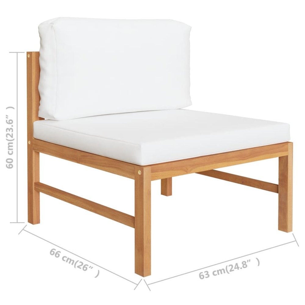 Garden Lounge Set Cream Teak wood, Polyester Medium Durable. Picture 6