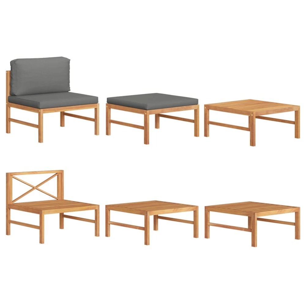 Garden Lounge Set Dark grey, natural wood Teak wood, polyester. Picture 1