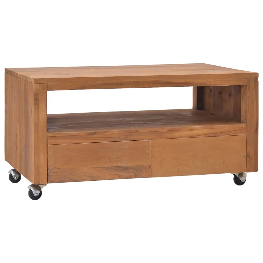 vidaXL TV Cabinet with Wheels 31.5"x19.7"x16.5" Solid Teak Wood. Picture 1