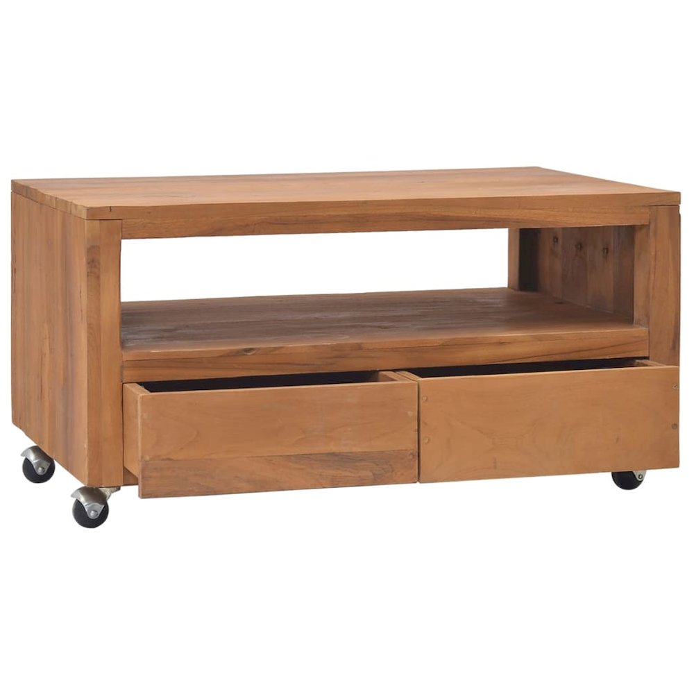 vidaXL TV Cabinet with Wheels 31.5"x19.7"x16.5" Solid Teak Wood. Picture 2