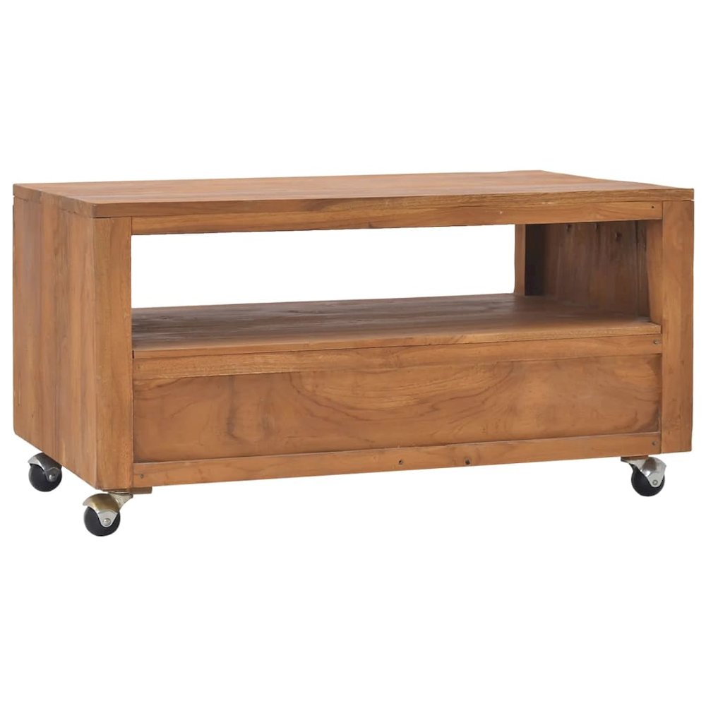 vidaXL TV Cabinet with Wheels 31.5"x19.7"x16.5" Solid Teak Wood. Picture 3
