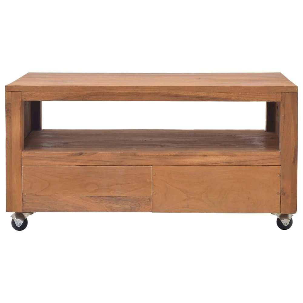 vidaXL TV Cabinet with Wheels 31.5"x19.7"x16.5" Solid Teak Wood. Picture 4
