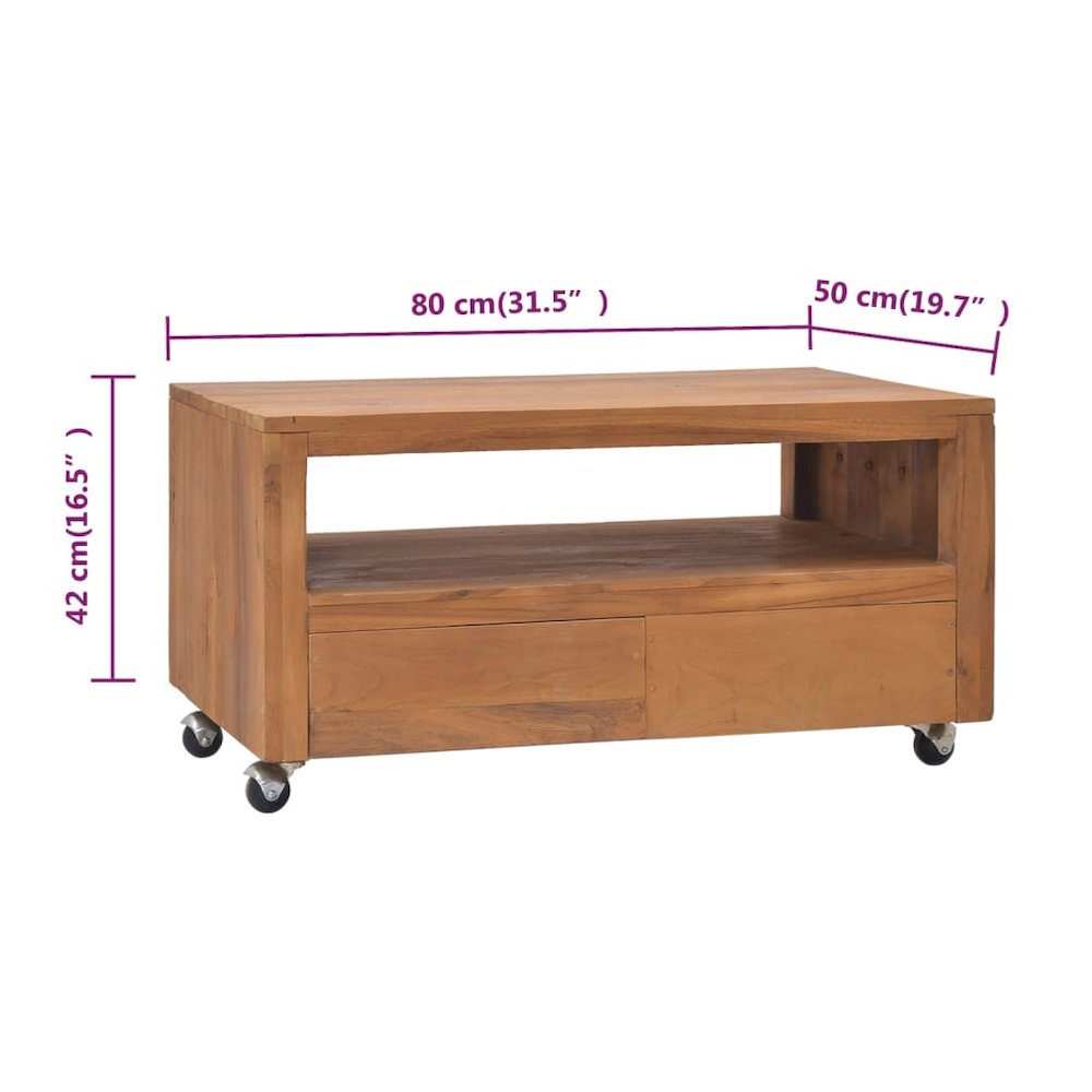 vidaXL TV Cabinet with Wheels 31.5"x19.7"x16.5" Solid Teak Wood. Picture 9