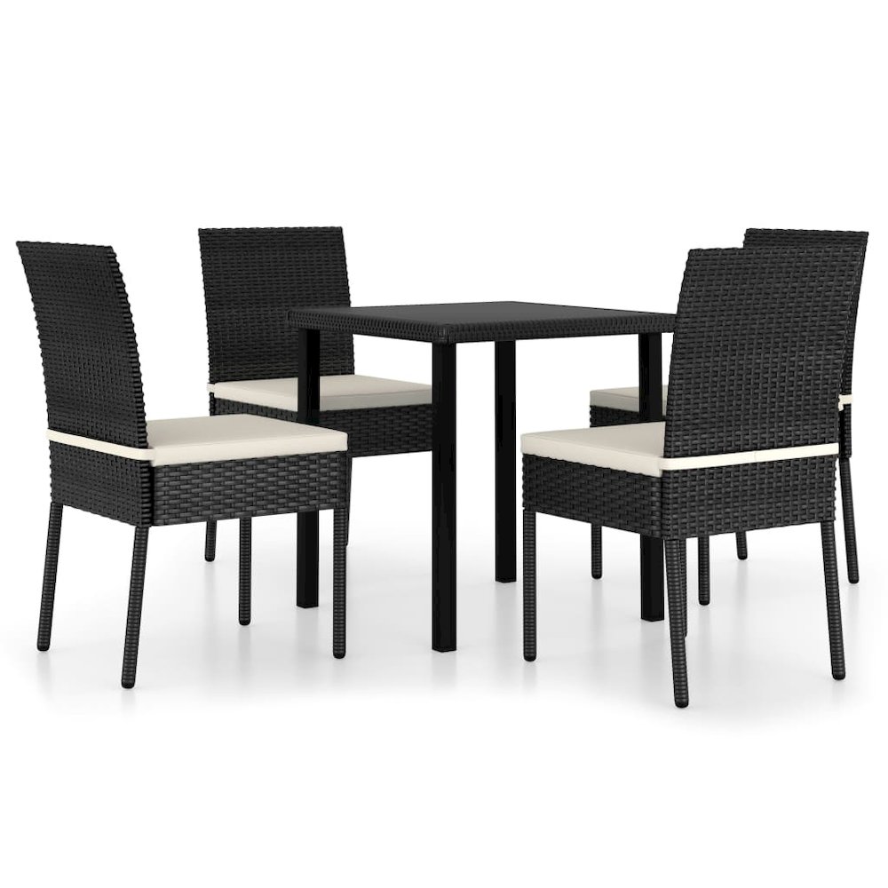 Dining Set Black, Cream Poly rattan, powder-coated steel, glass. Picture 2