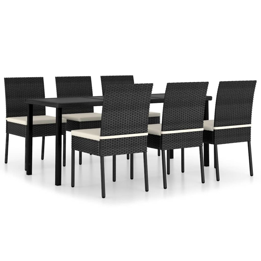 Dining Set Black Poly rattan, powder-coated steel, glass Medium. Picture 2