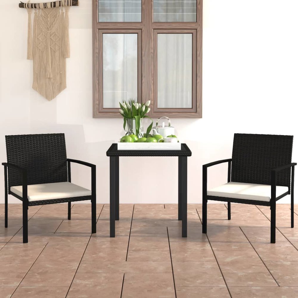 Dining Set Black Table and Chairs, Cream Cushions. Picture 1