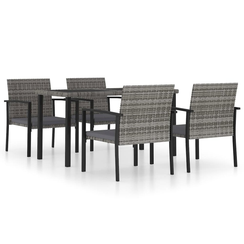 Dining Set Grey and Black Poly rattan, powder-coated steel Medium. Picture 2